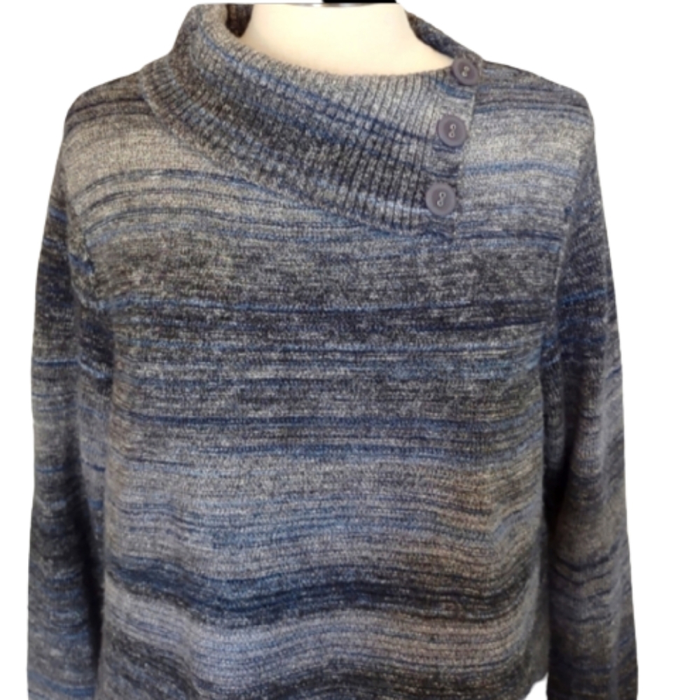 CJ BANKS Sweater Size X 14W Blue Gray Ribbed Split Cowl Neck Heathered Plus Size